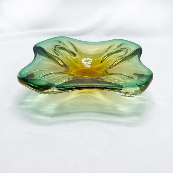 Vintage Italian Murano Art Glass Green Amber Ombre Candy Dish Bowl - Picture 3 of 10